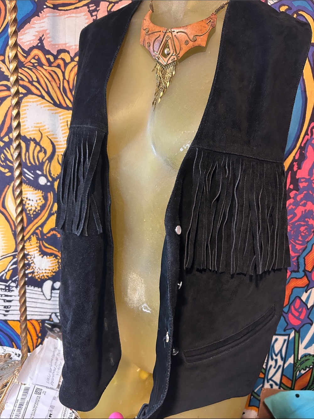 Black Suede Fringe Vest - Sleeveless Western-Inspired Layer